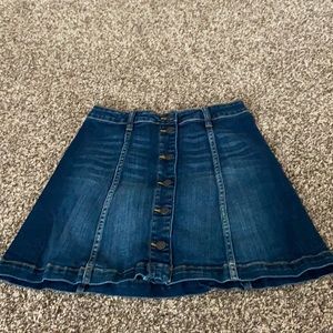 dark blue jean skirt with buttons